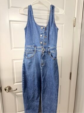 GENERATION Y Light Blue Denim Jumpsuit with Orange Stitching